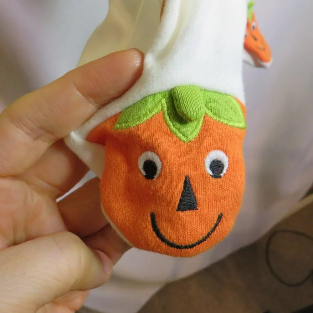 Baby Pumpkin Jack O' Lantern bodysuit footed w Orange Hat Halloween Costume